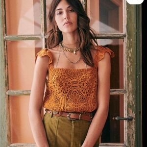 Ocre Mustard EDITH Crochet Sleeveless Top / SEZANE - Size 34